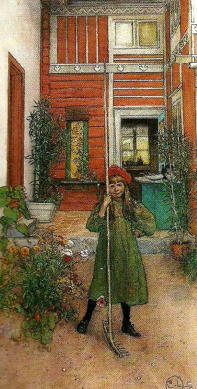 Carl Larsson brita med krattan- krattning oil painting picture